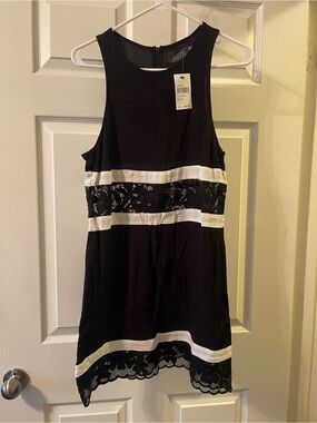 ASTR Black Mini Dress with White Lace Bands